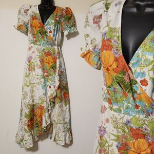 & Other Stories La Antonia Linen floral Boho Wrap Dress Sz 6